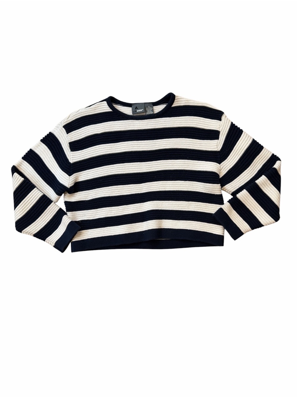Lizwear Striped Cropped Sweater -  Dark Navy & White